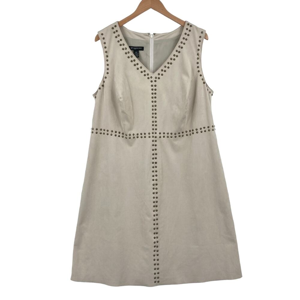 INC International Concepts Faux Suede Dress Womens 20W Beige Studded Lined Zip